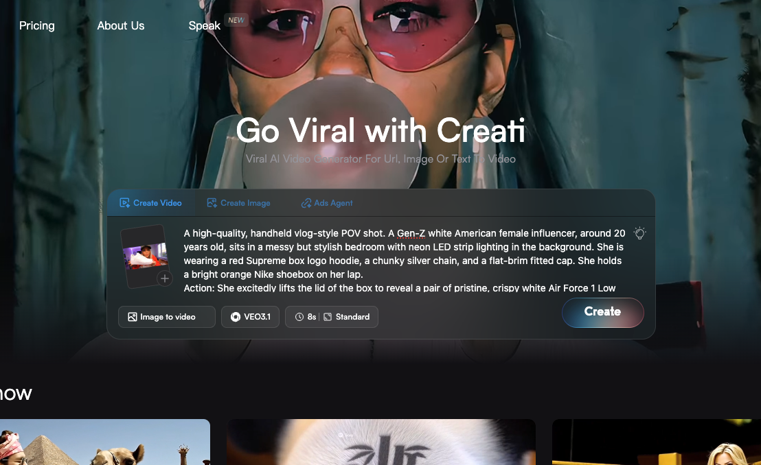 step 2 of using kling on creati